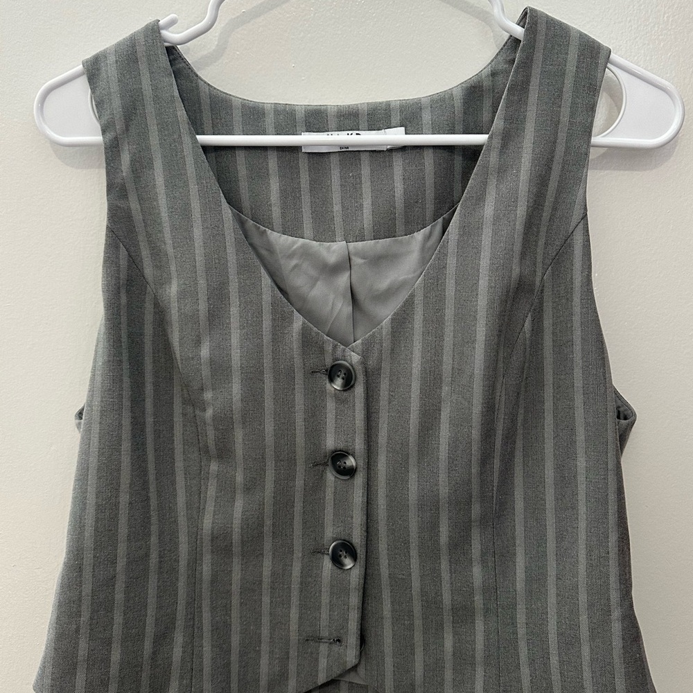Gray Striped Button-Up Vest